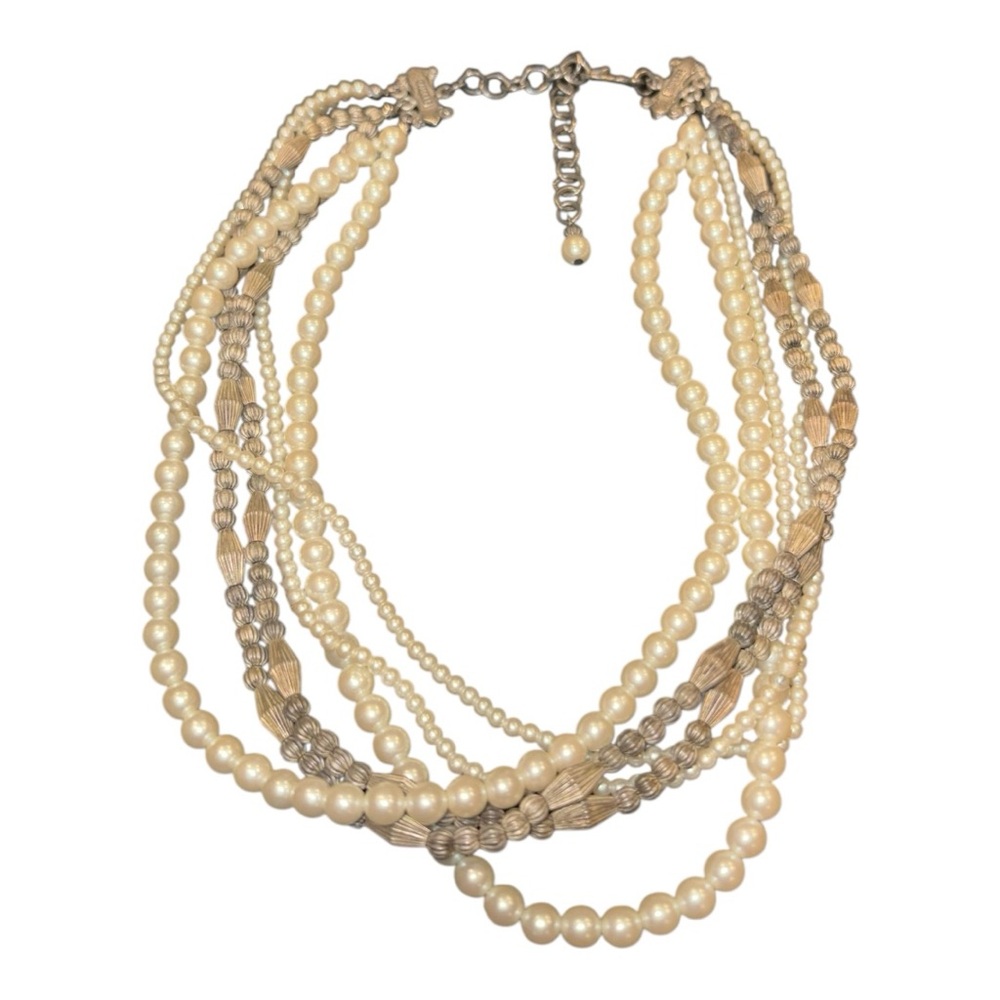 Carolee Multi-Strand Faux Pearl Silver Tone Necklace Adjustable J26